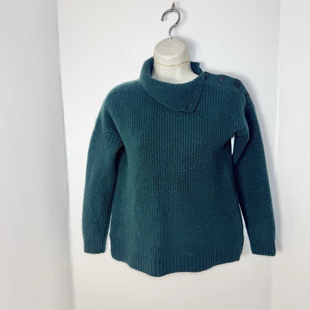 Garnet Hill Recycled Cashmere Button Turtleneck Sweater Size XS Teal READ